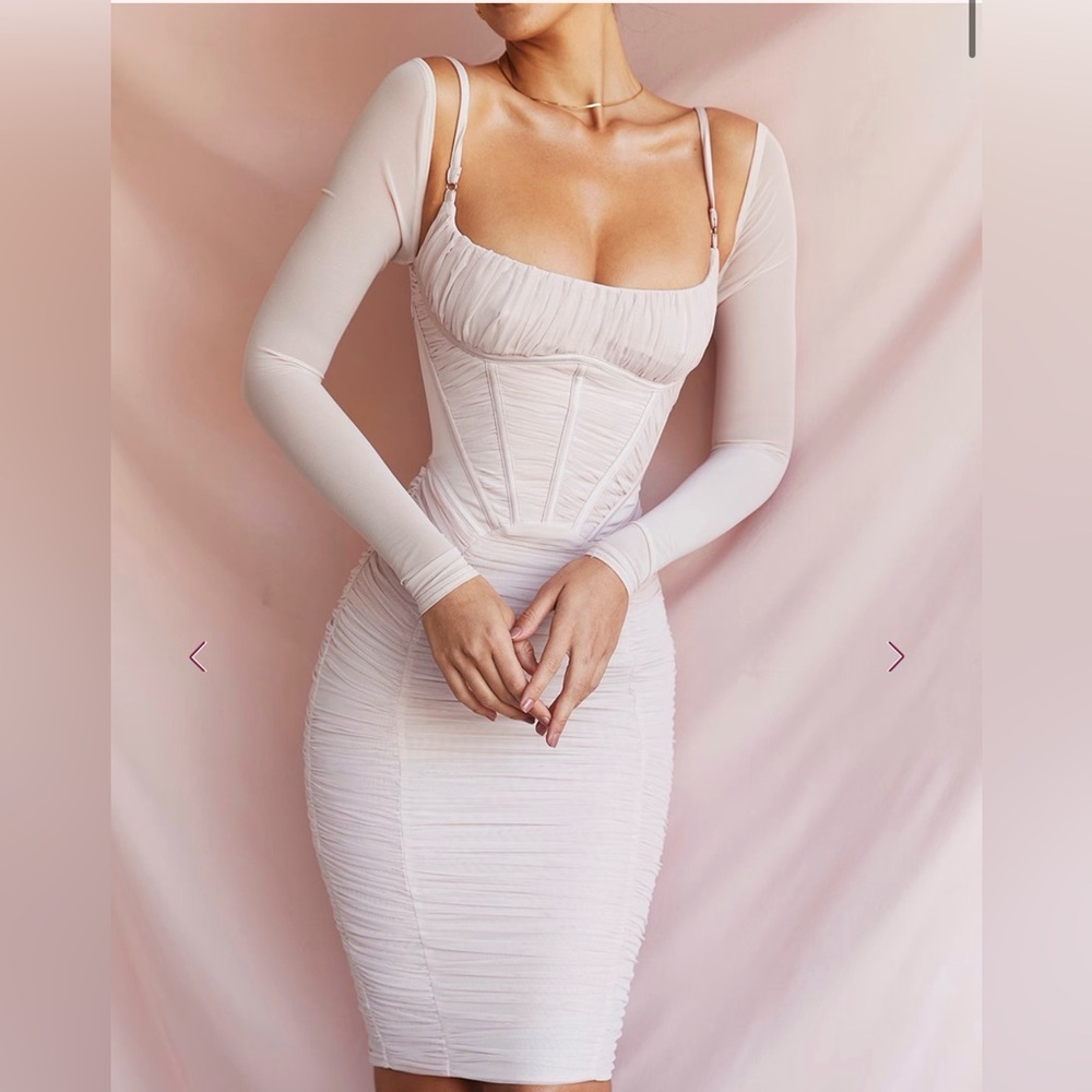 House of CB Crystal Freyja Ruched Long Sleeve Body-Con Dress - XS A/C NWT